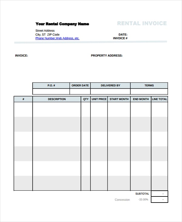 Rental Invoice Template 20 Free Word PDF Document Download