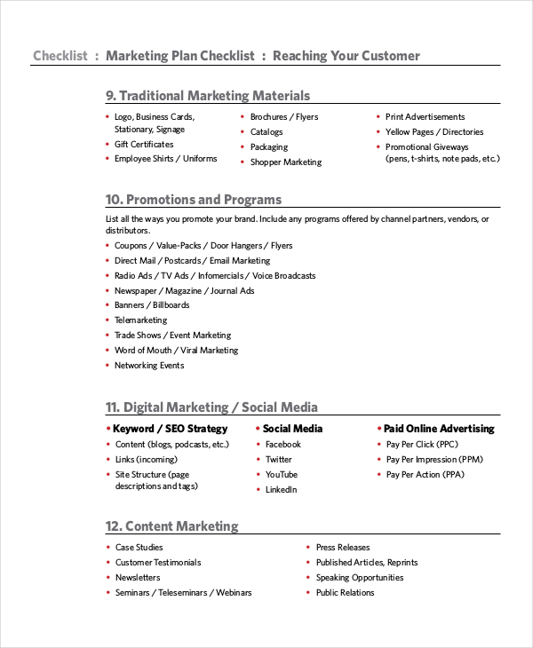 Marketing Checklist Template 12+ Free Word, PDF Documents Download
