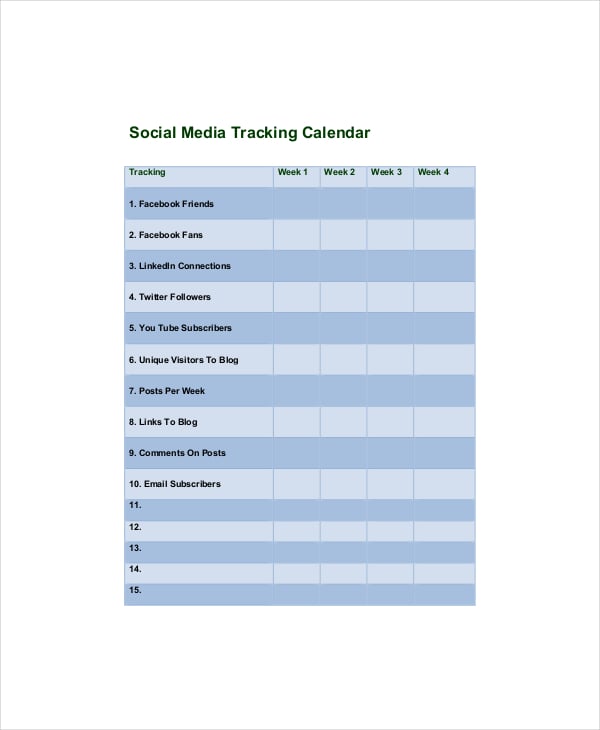 social media tracking calendar template