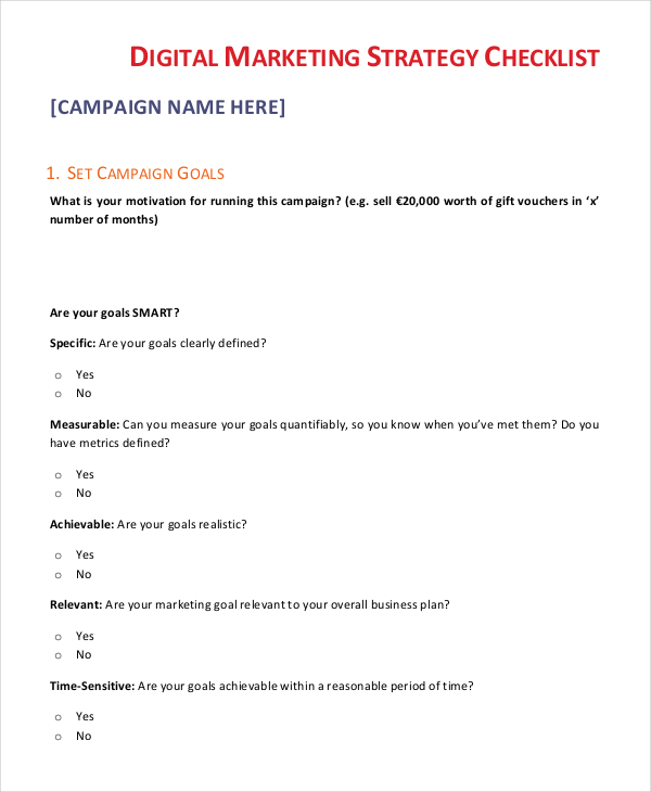 digital marketing strategy checklist