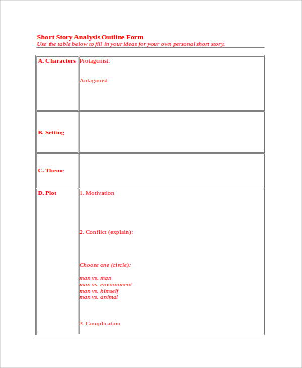 short story outline worksheet