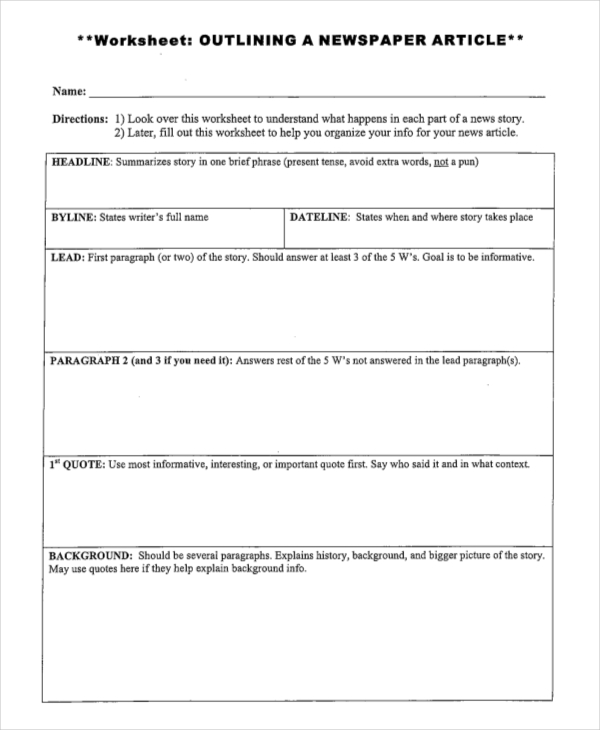 short story outline worksheet