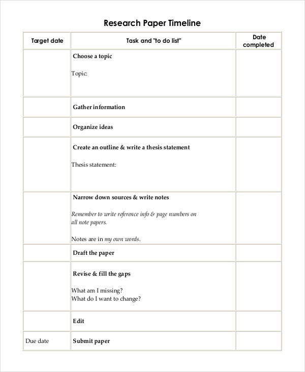 research paper timeline template