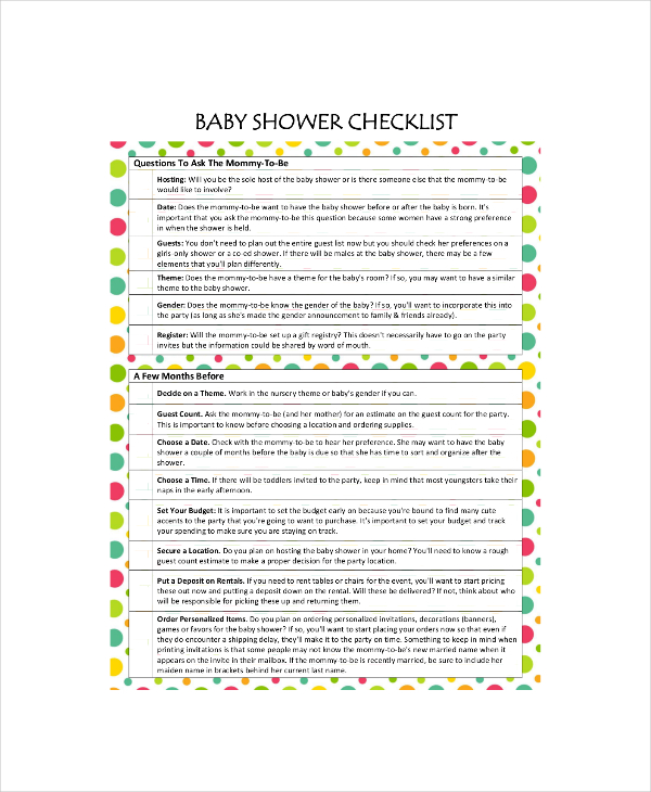 Baby Shower Registry Checklist 4+ Free Excel, PDF Documents Download