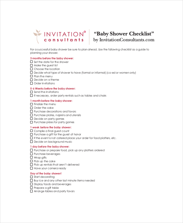 Baby Shower Registry Checklist 4+ Free Excel, PDF Documents Download