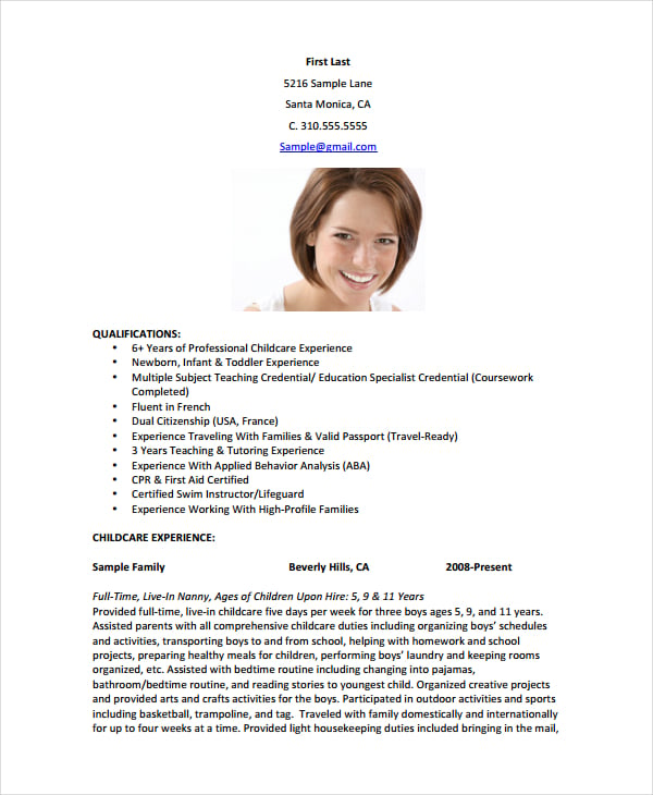 Nanny Resume Template from images.template.net