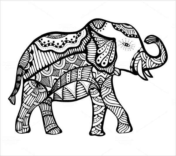 hand drawn elephant doodle art