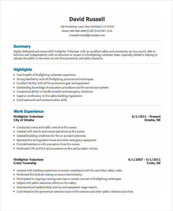 7+ Firefighter Resume Templates - PDF, DOC