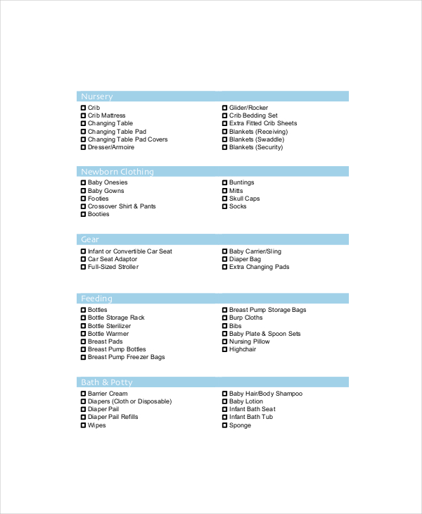 Baby Gift Registry Checklist 5+ Free PDF Documents Download