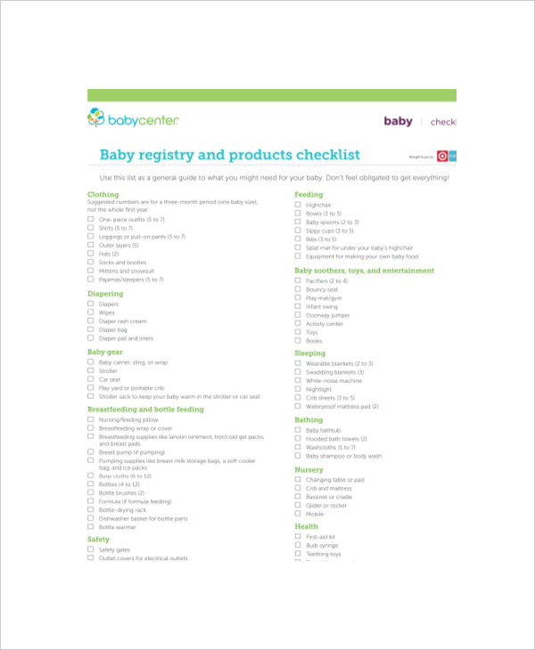Complete Baby Registry Checklist 6+ Free PDF, Word Documents Download