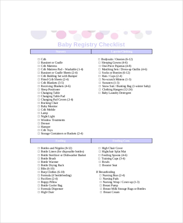complete registry checklist for baby