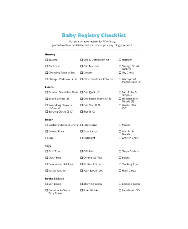 sample complete baby registry checklist