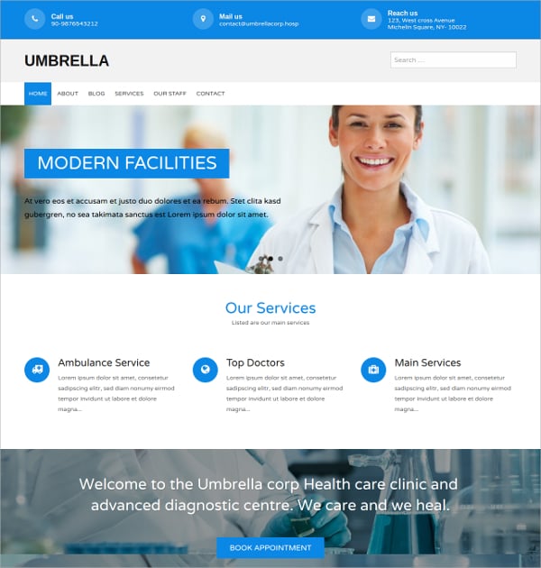 free medical facilities website theme