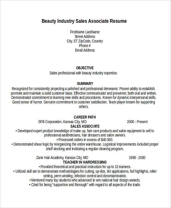 Sales Associate Resume Template - 8+ Free Word, PDF ...