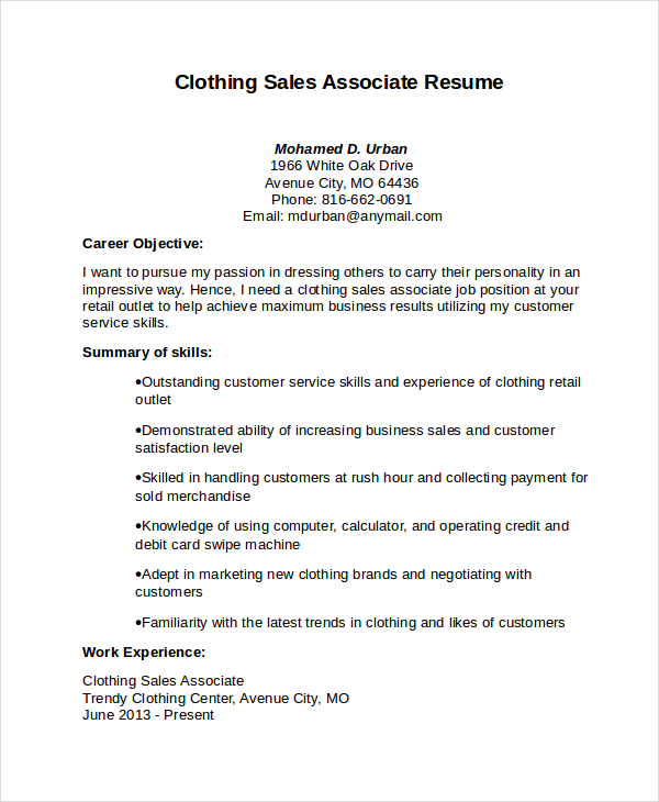 Sales Associate Resume Template 8 Free Word PDF