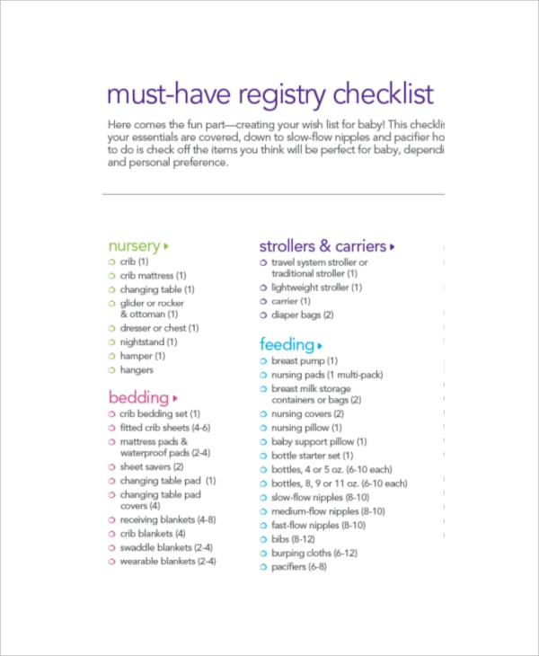 essential baby registry checklist example