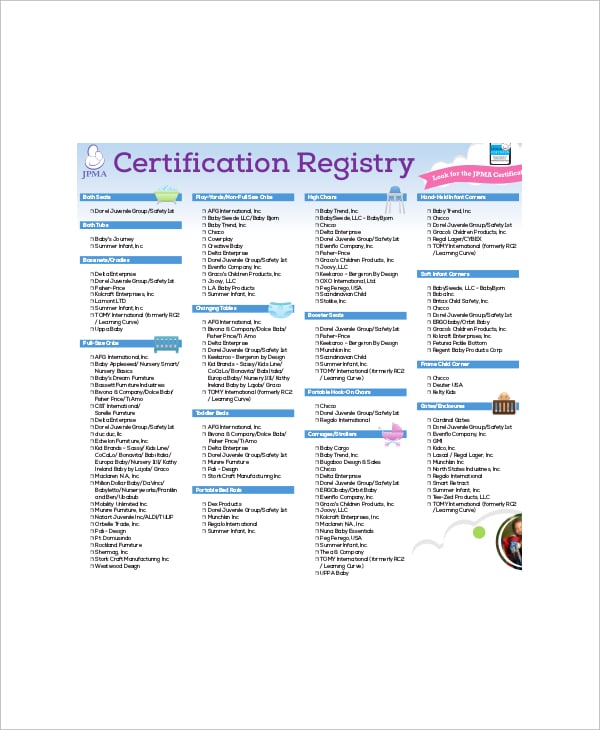 essential certification for baby registry checklist