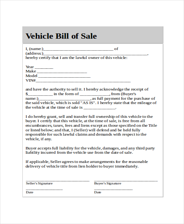 Generic Bill of Sale Template - 17+ Free Word, PDF Document Downloads