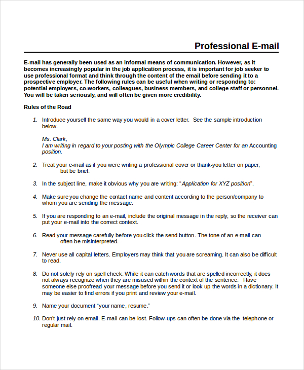 Professional Email Template 5 Free Word PDF Document Downloads