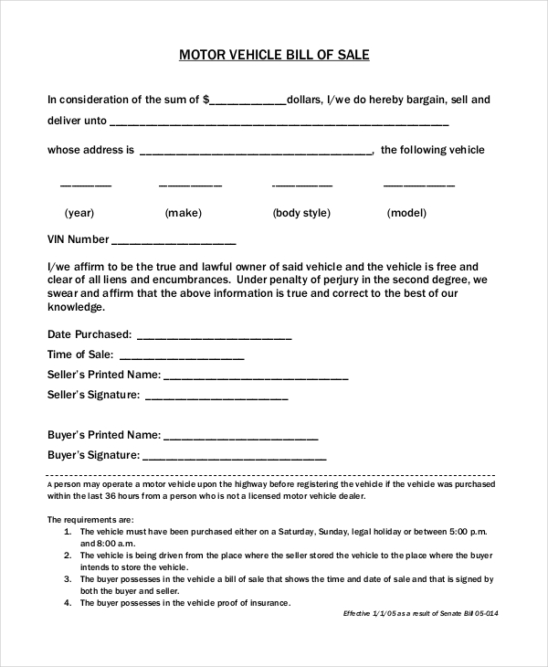 blank bill of sale template 7 free word pdf document
