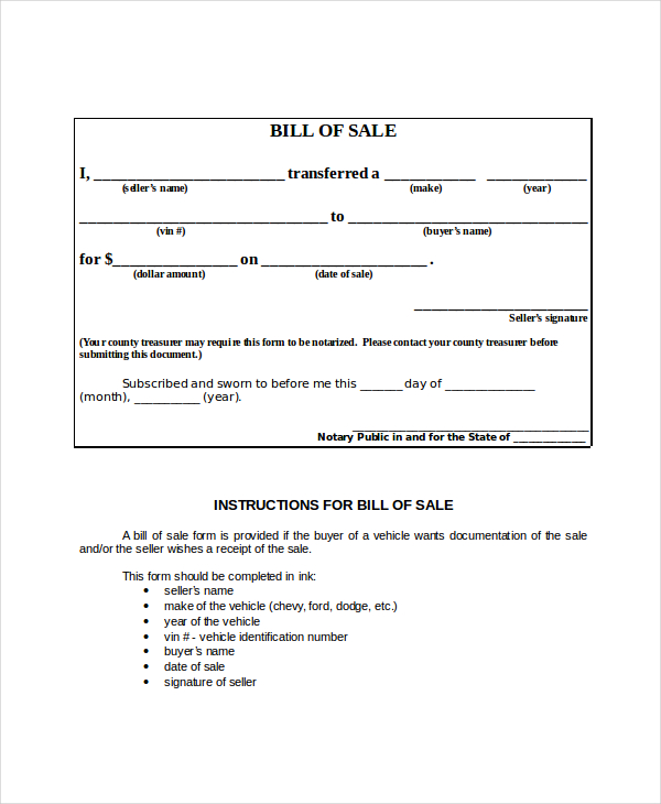 Blank Bill of Sale Template - 7+ Free Word, PDF Document Downloads