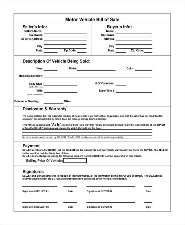 Vehicle Bill Of Sale Template 14 Free Word PDF Document Downloads