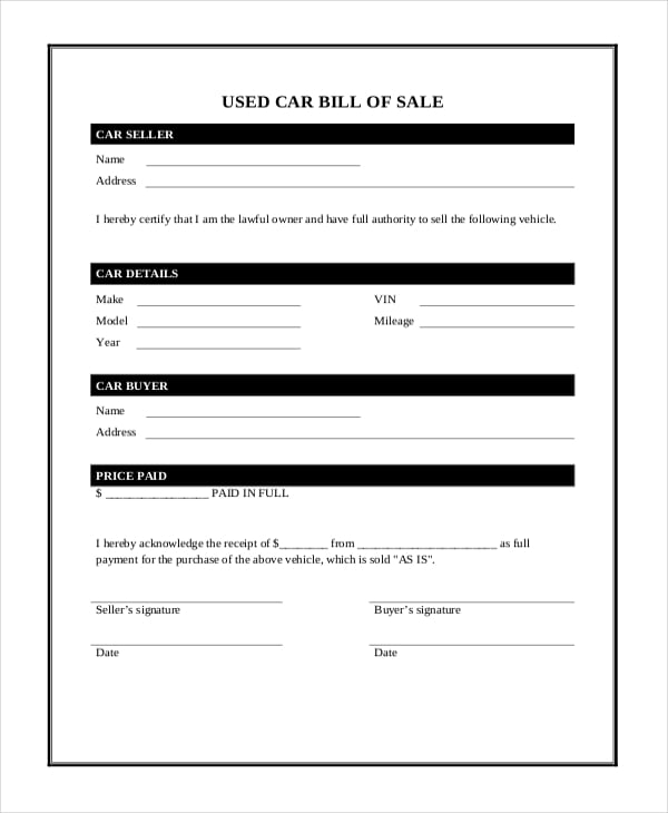 Vehicle Bill of Sale Template 14+ Free Word, PDF Document Downloads Free & Premium Templates