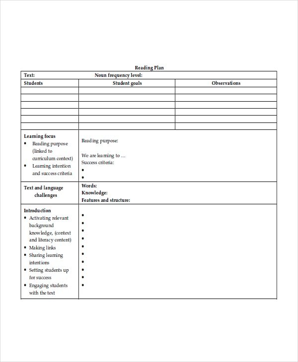 guided reading lesson plan template