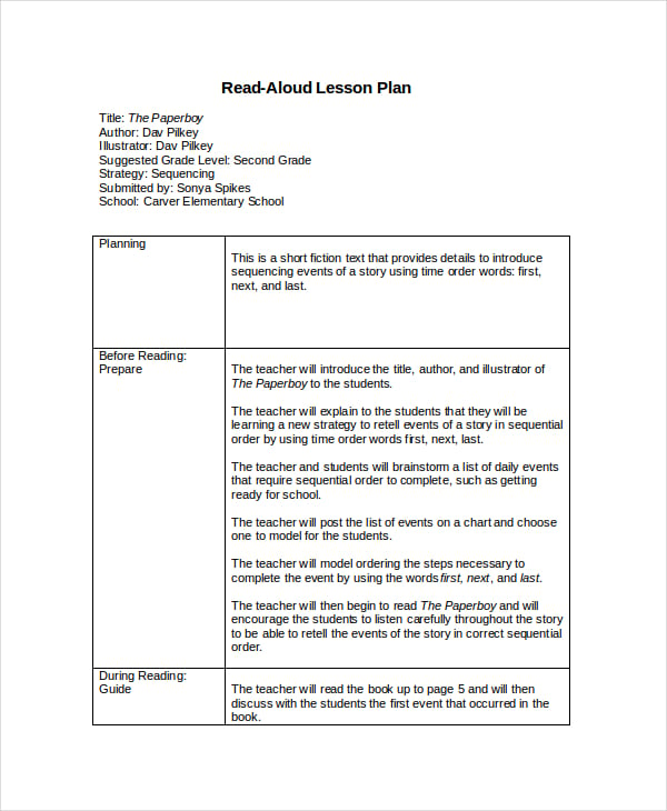 reading lesson plan template