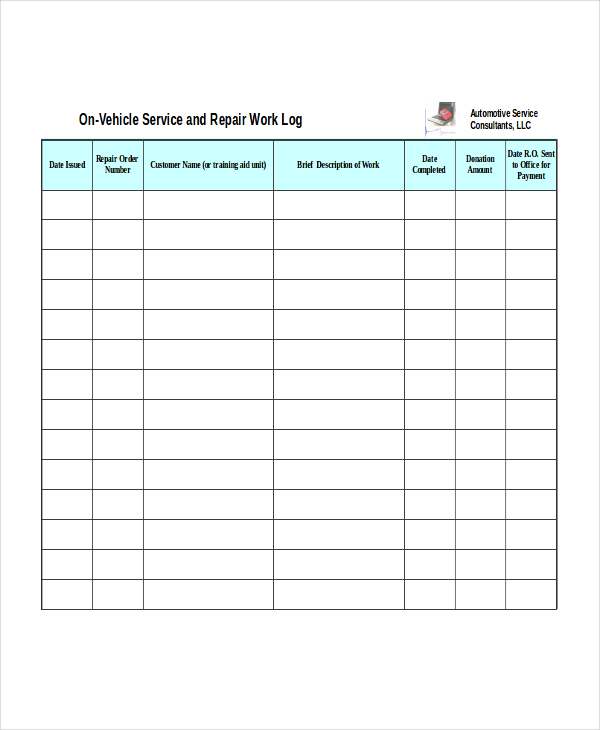 auto repair work order template excel