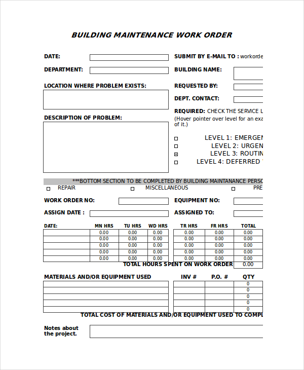 Excel Work Order Template - 15+ Free Excel Document Downloads