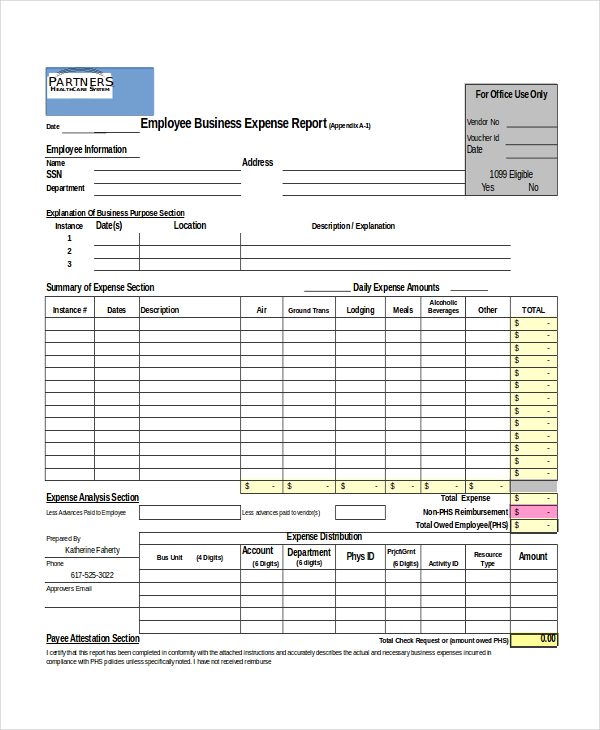 excel business expense report form template