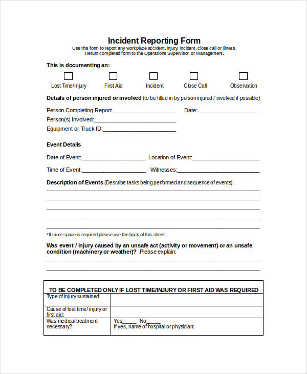 incident report form template word