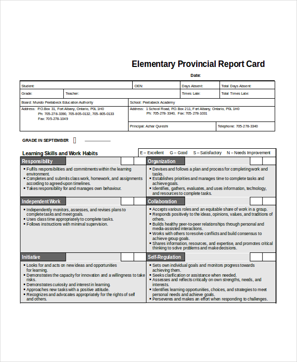 report card template word