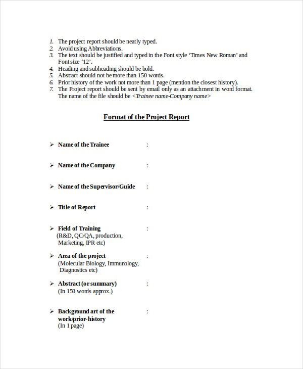 project report template word