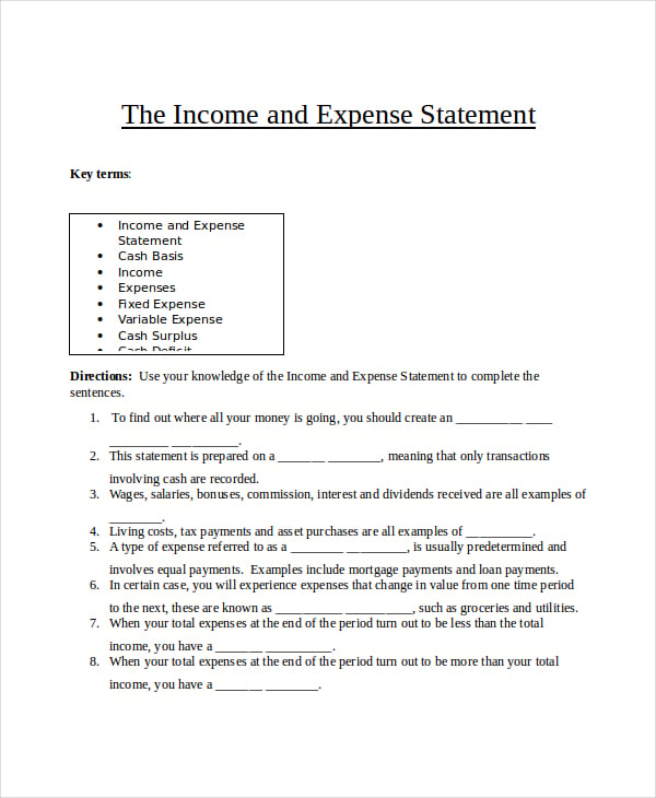 income and expense statement template