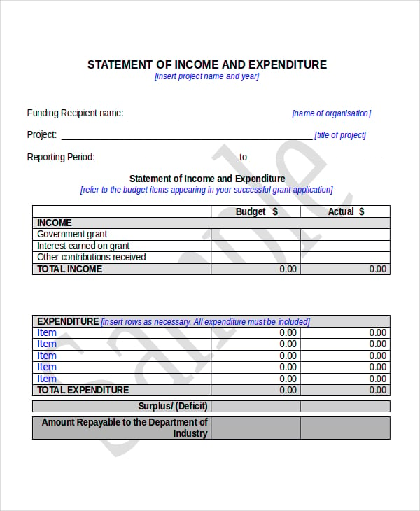 income and expenditure statement template