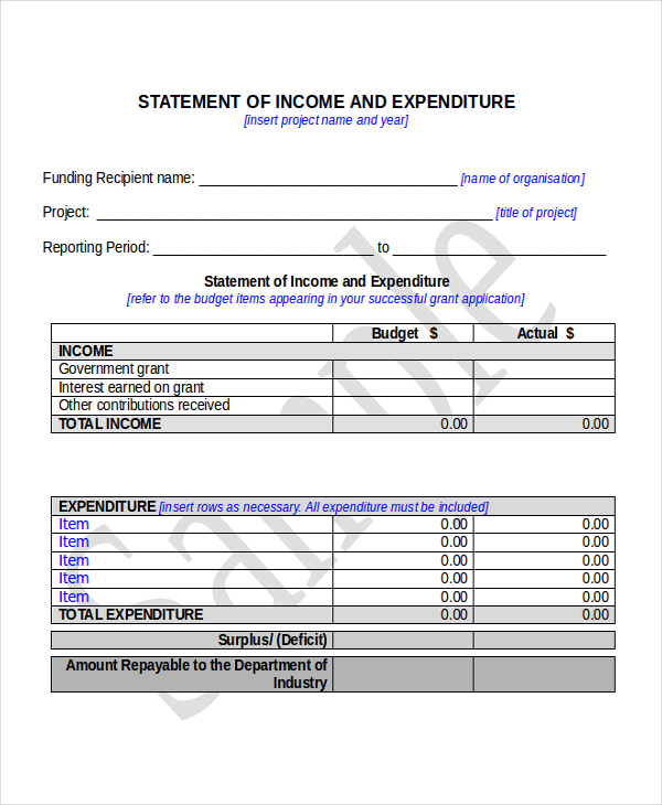 simple income and expenditure template