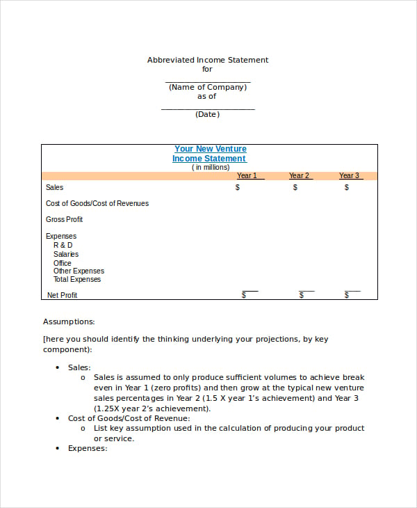 forecasted income statement template