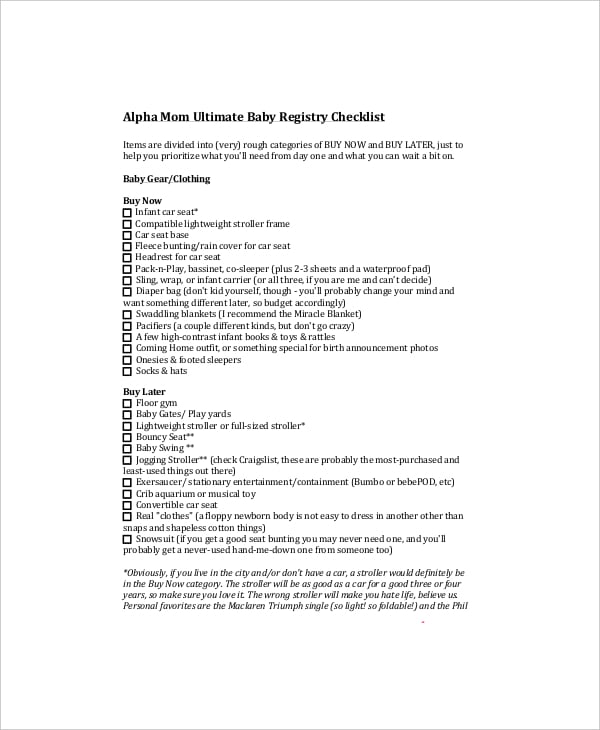 complete ultimate baby registry checklist example
