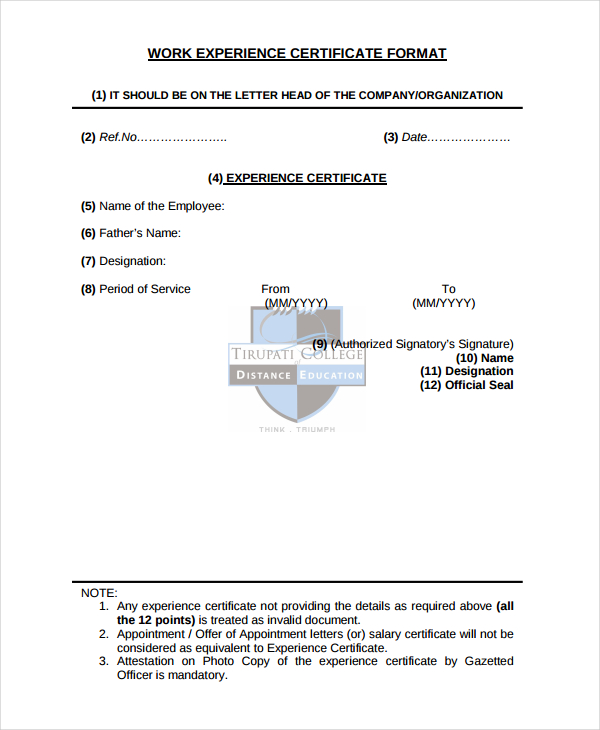 Work Experience Certificate Template