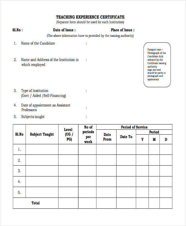 teaching experience certificate in ms word format