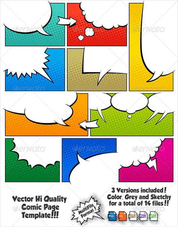 color comic book page template set