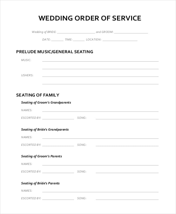 wedding order of service template