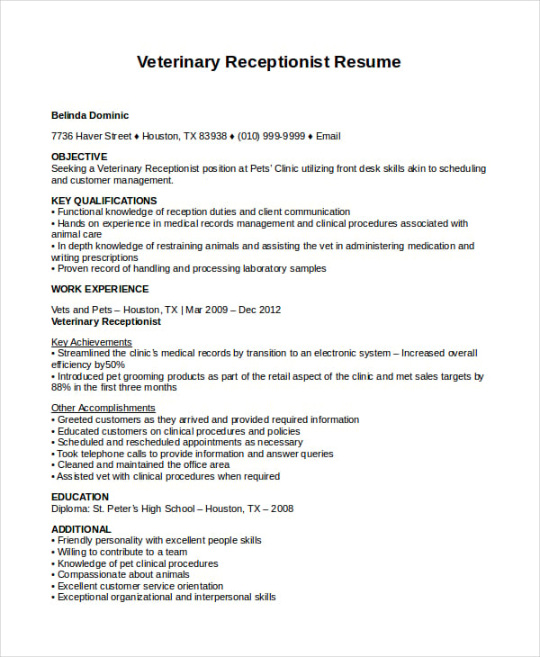 veterinary-receptionist-resume