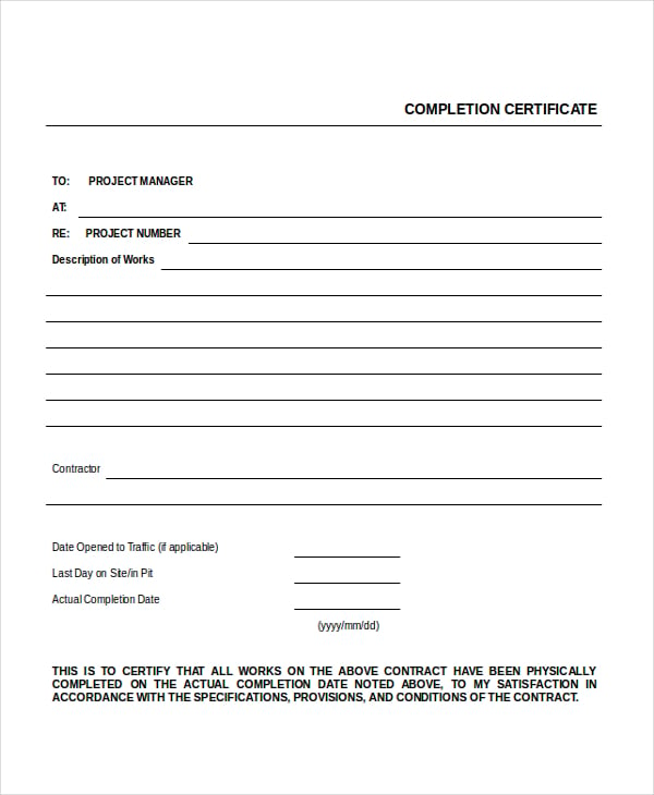 Completion Certificate Template