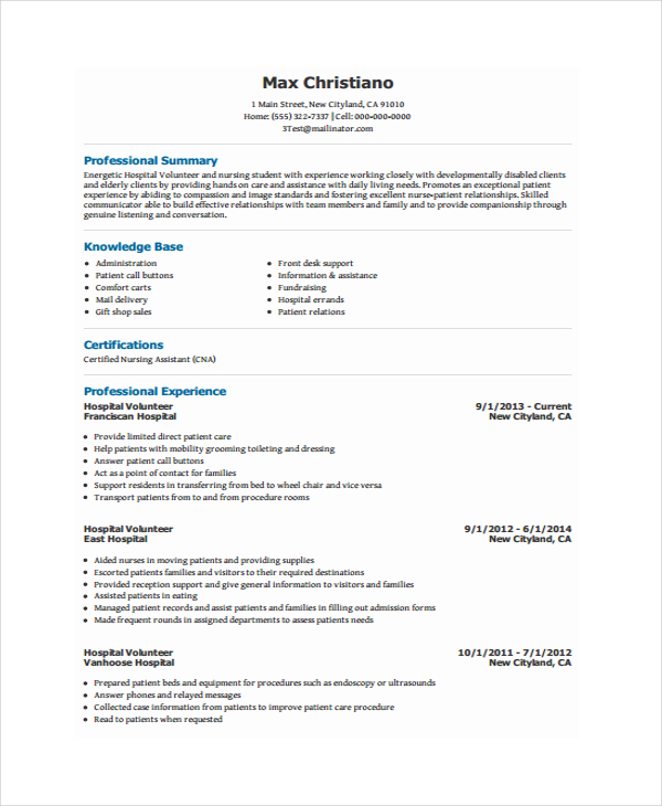 10 Volunteer Resume Templates PDF DOC