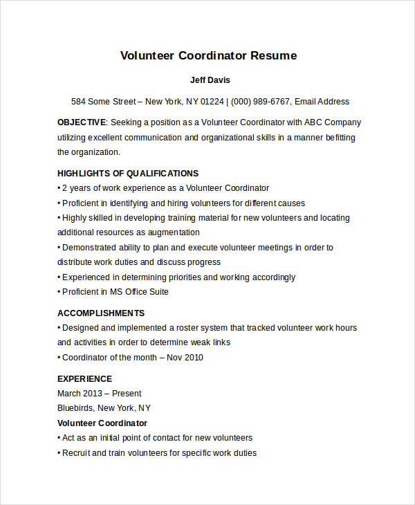 10+ Volunteer Resume Templates PDF, DOC