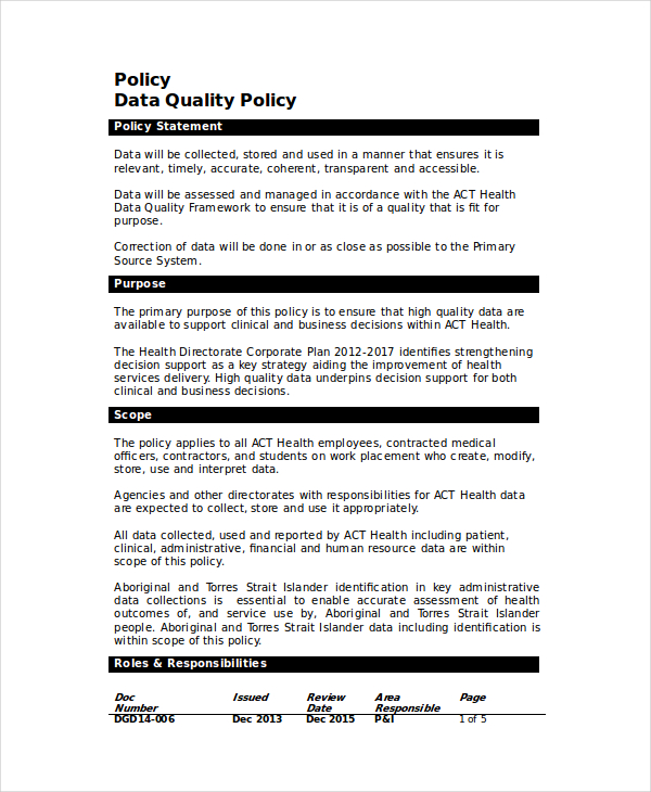 data quality policy template