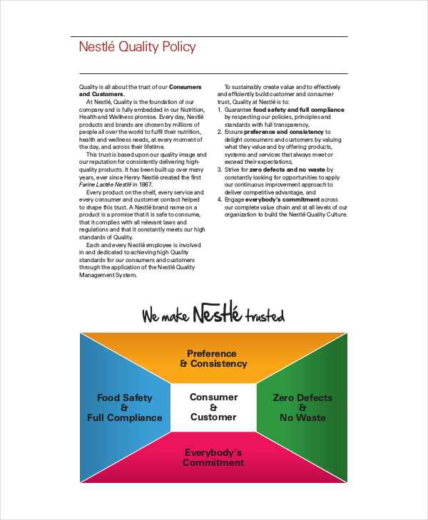 nestle quality policy template